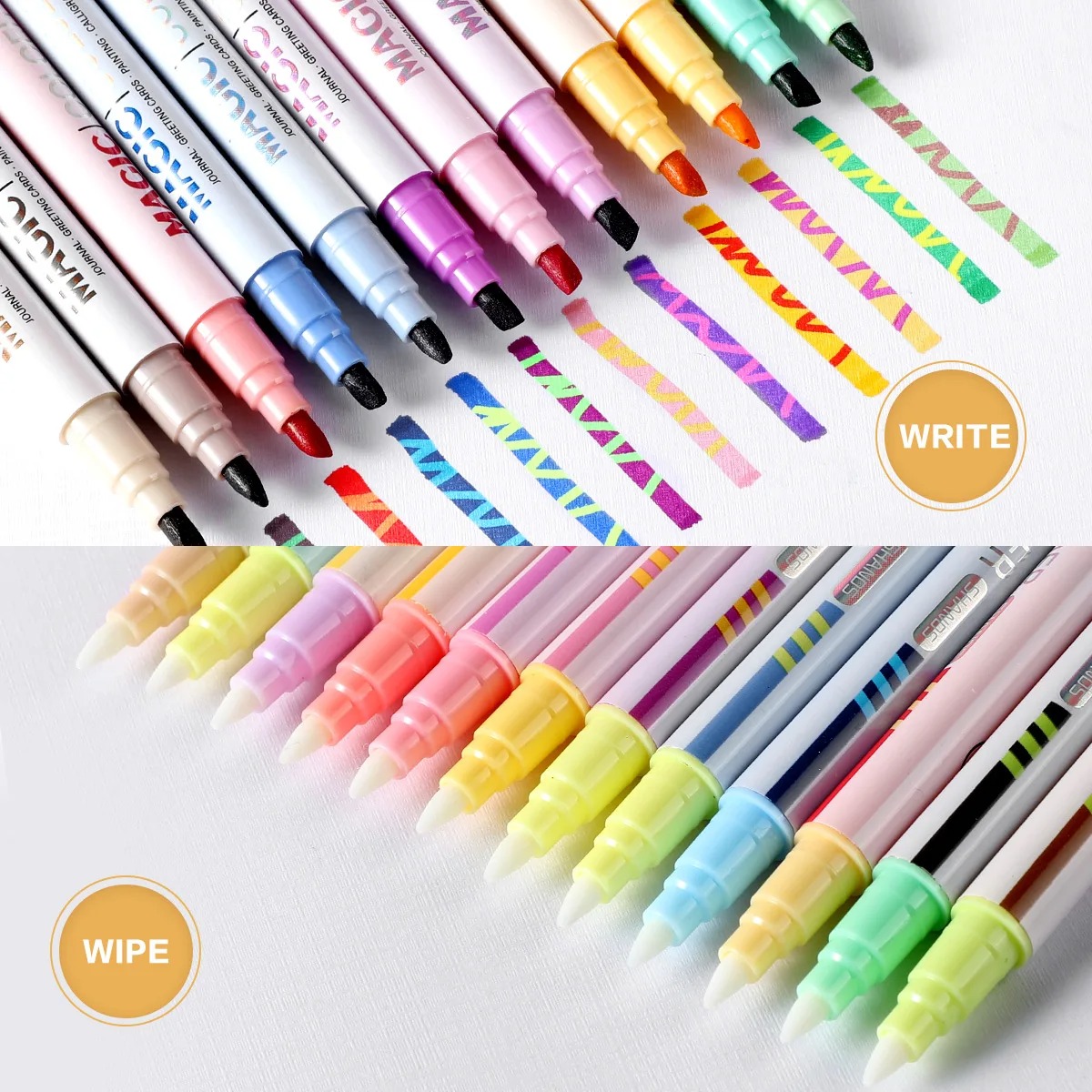 Pastel Highlighter Set Double Ended - 12-teiliges doppelseitiges magisches Farbwechsel-Textmarker-Set, für Studenten-Tagebücher,