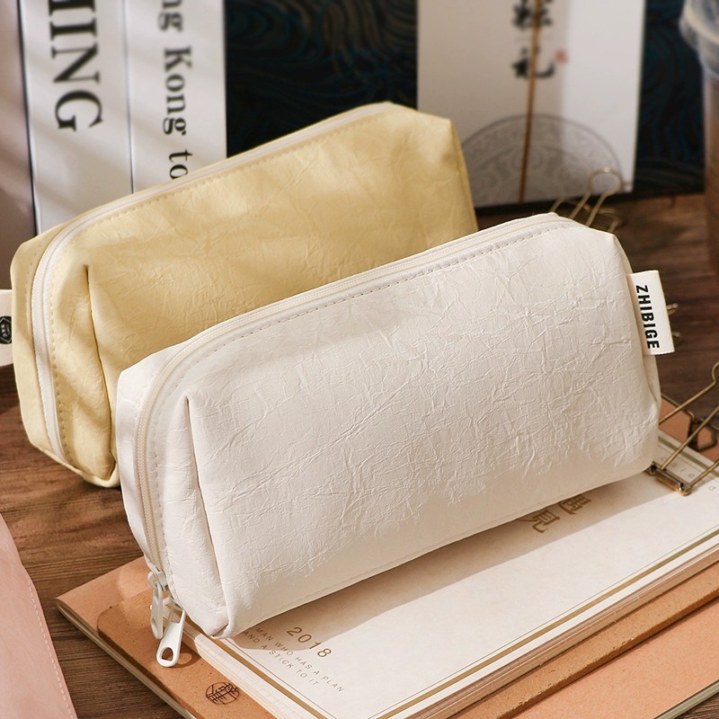 Aesthetic Large Pencil Case Pouch - Kawaii Creme-Leder Federmäppchen Wasserdicht Große Kapazität