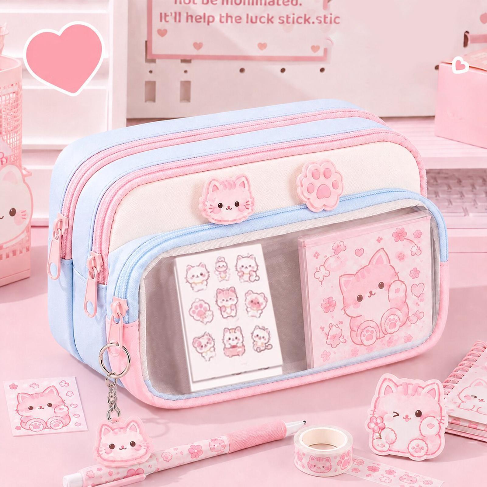 Aesthetic Large Pencil Case Pouch - Federmäppchen mit großer Kapazität, Reißverschluss, ästhetisches