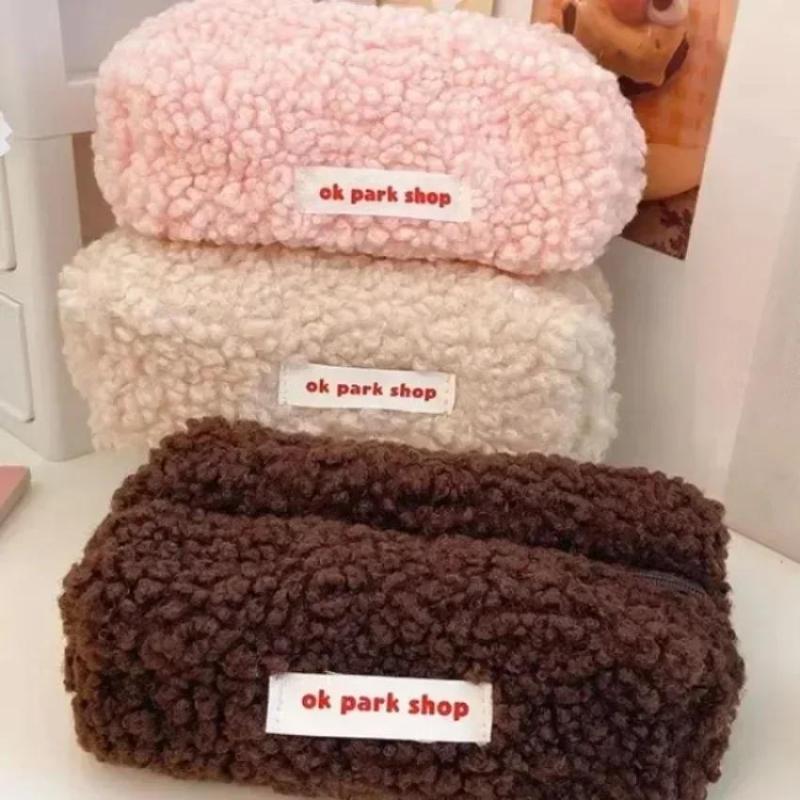 Aesthetic Large Pencil Case Pouch - Aufbewahrungstasche aus Lammplüsch, einfaches ästhetisches Design,