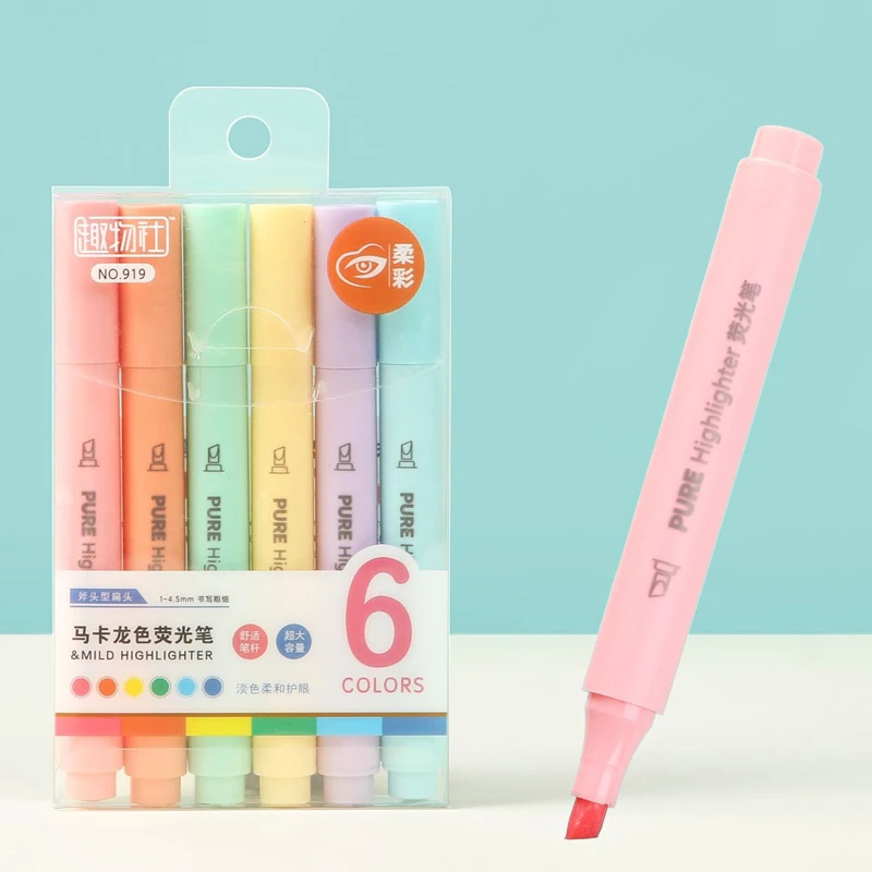 Pastel Highlighter Set Double Ended - 6-teiliges Pastell-Textmarker-Set – Macaron-Farbmarker-Set, niedliche fluoreszierende