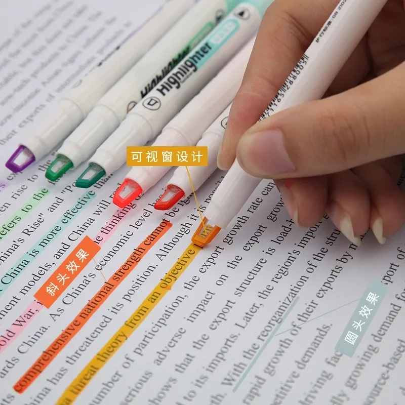 Pastel Highlighter Set Double Ended - 6 Farben/Set Einzigartiger Textmarker mit Fenster-Spitze,