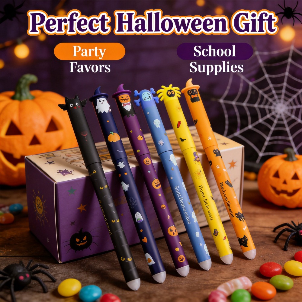 Retractable Eraser Pen Click - 1-6 Stück Halloween löschbare Gelstifte, 0,7