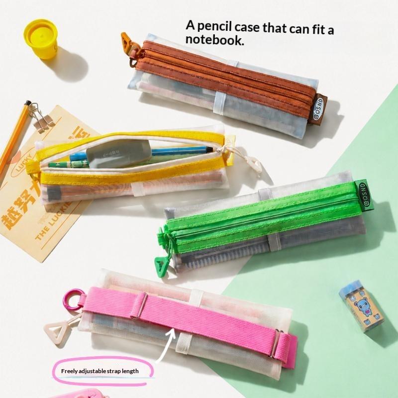 Clear Mesh Pencil Pouch For Exam - Transparente Netz-Federtasche mit Doppelreißverschluss, Verstellbarem Bindungsband,