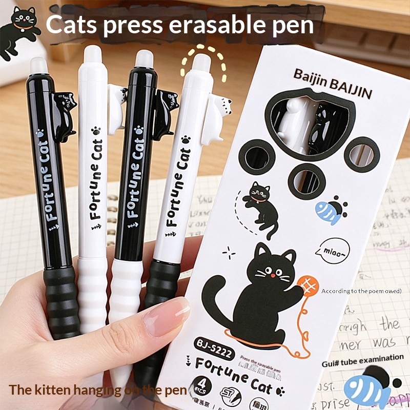 4 Stück Niedliche Katzen-Gelst – Retractable Eraser Pen Click Bewertung und Preis
